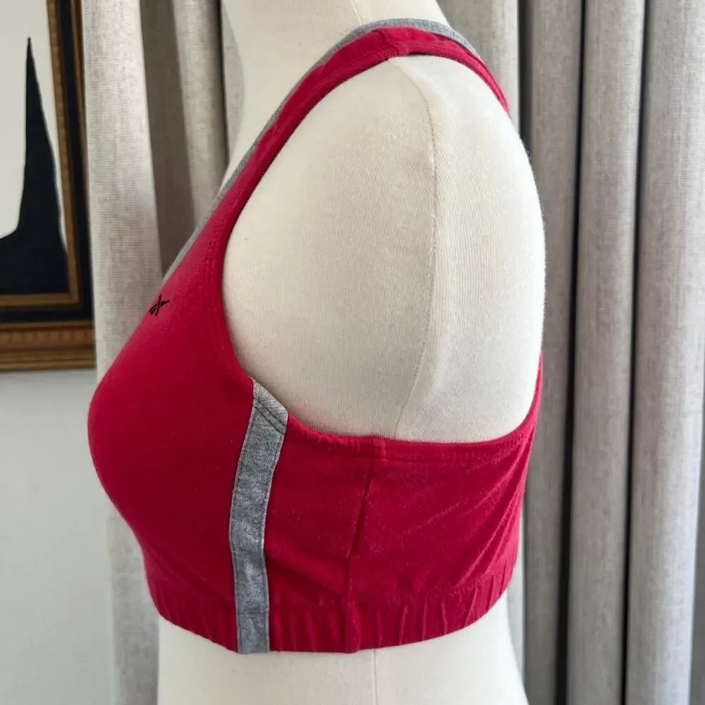Reebok Vintage 90s Red Grey Sports Bra Sporty Cotton Made in USA Women's M/L